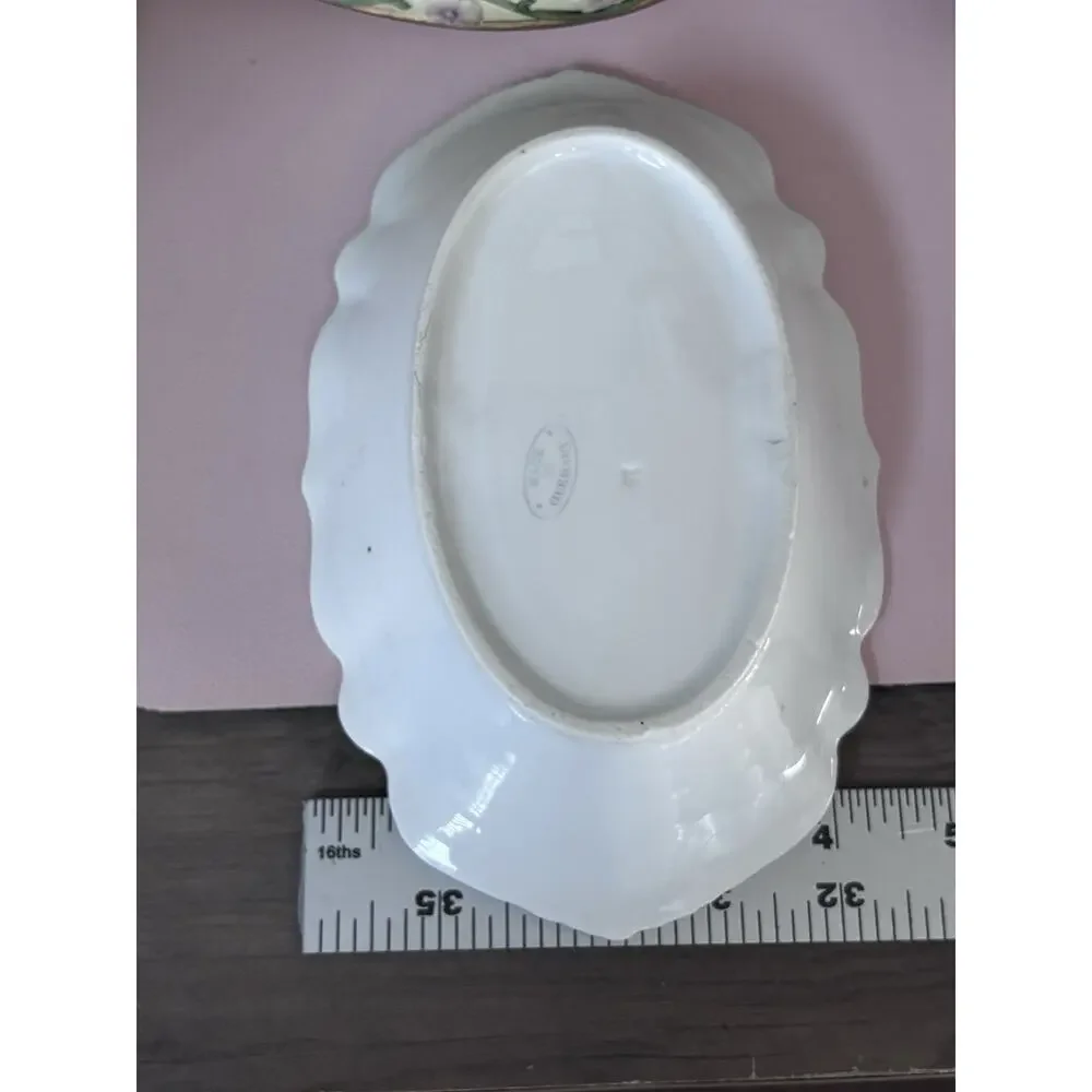 Vintage Rose Trinket Dish Cottage Porcelain Germany Green Floral Romantic Ring